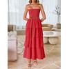 imageZESICA Womens Summer Boho Strapless Maxi Dress 2025 Casual Sleeveless Off Shoulder Smocked Tiered Beach Long SundressRed