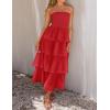 imageZESICA Womens Summer Boho Strapless Maxi Dress 2025 Casual Sleeveless Off Shoulder Smocked Tiered Beach Long SundressRed