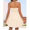 imageZESICA Womens Summer Sleeveless Mini Dress 2025 Sexy Strapless High Waist Pleated A Line Swing Party Short DressesApricot