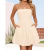 imageZESICA Womens Summer Sleeveless Mini Dress 2025 Sexy Strapless High Waist Pleated A Line Swing Party Short DressesApricot