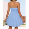 imageZESICA Womens Summer Sleeveless Mini Dress 2025 Sexy Strapless High Waist Pleated A Line Swing Party Short DressesBlue