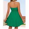 imageZESICA Womens Summer Sleeveless Mini Dress 2025 Sexy Strapless High Waist Pleated A Line Swing Party Short DressesGreen