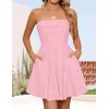 imageZESICA Womens Summer Sleeveless Mini Dress 2025 Sexy Strapless High Waist Pleated A Line Swing Party Short DressesPink