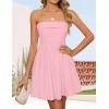imageZESICA Womens Summer Sleeveless Mini Dress 2025 Sexy Strapless High Waist Pleated A Line Swing Party Short DressesPink