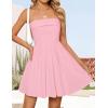 imageZESICA Womens Summer Sleeveless Mini Dress 2025 Sexy Strapless High Waist Pleated A Line Swing Party Short DressesPink
