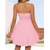 imageZESICA Womens Summer Sleeveless Mini Dress 2025 Sexy Strapless High Waist Pleated A Line Swing Party Short DressesPink