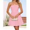 imageZESICA Womens Summer Sleeveless Mini Dress 2025 Sexy Strapless High Waist Pleated A Line Swing Party Short DressesPink