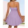 imageZESICA Womens Summer Sleeveless Mini Dress 2025 Sexy Strapless High Waist Pleated A Line Swing Party Short DressesPurple