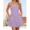 imageZESICA Womens Summer Sleeveless Mini Dress 2025 Sexy Strapless High Waist Pleated A Line Swing Party Short DressesPurple
