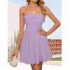 imageZESICA Womens Summer Sleeveless Mini Dress 2025 Sexy Strapless High Waist Pleated A Line Swing Party Short DressesPurple