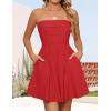 imageZESICA Womens Summer Sleeveless Mini Dress 2025 Sexy Strapless High Waist Pleated A Line Swing Party Short DressesRed