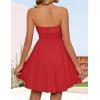 imageZESICA Womens Summer Sleeveless Mini Dress 2025 Sexy Strapless High Waist Pleated A Line Swing Party Short DressesRed