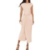 imageZESICA Womens 2025 Summer Mock Neck Casual Bodycon Dress Cap Sleeve Elegant Cocktail Party Long Midi DressesApricot