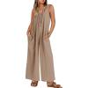 imageZESICA Womens Sleeveless V Neck Jumpsuits Summer Casual Loose One Piece Overalls Oversized Wide Leg Rompers with PocketsKhaki