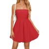 imageZESICA Womens Summer Sleeveless Mini Dress 2025 Sexy Strapless High Waist Pleated A Line Swing Party Short DressesRed