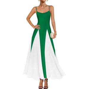 imageZESICA Womens Spaghetti Strap Maxi Dress 2025 Summer Sleeveless Color Block A Line Flowy Party DressesGreen