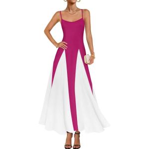 imageZESICA Womens Spaghetti Strap Maxi Dress 2025 Summer Sleeveless Color Block A Line Flowy Party DressesRose