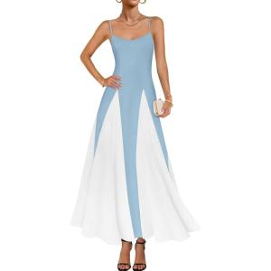 imageZESICA Womens Spaghetti Strap Maxi Dress 2025 Summer Sleeveless Color Block A Line Flowy Party DressesSky