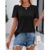 imageZESICA Womens 2025 Short Sleeve Eyelet T Shirts Crew Neck Flowy Loose fit Summer Basic Casual BlousesBlack