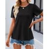 imageZESICA Womens 2025 Short Sleeve Eyelet T Shirts Crew Neck Flowy Loose fit Summer Basic Casual BlousesBlack
