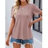 imageZESICA Womens 2025 Short Sleeve Eyelet T Shirts Crew Neck Flowy Loose fit Summer Basic Casual BlousesDustypink