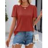 imageZESICA Womens 2025 Short Sleeve Eyelet T Shirts Crew Neck Flowy Loose fit Summer Basic Casual BlousesRust