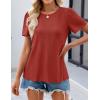 imageZESICA Womens 2025 Short Sleeve Eyelet T Shirts Crew Neck Flowy Loose fit Summer Basic Casual BlousesRust