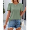 imageZESICA Womens 2025 Short Sleeve Eyelet T Shirts Crew Neck Flowy Loose fit Summer Basic Casual BlousesSage
