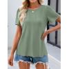 imageZESICA Womens 2025 Short Sleeve Eyelet T Shirts Crew Neck Flowy Loose fit Summer Basic Casual BlousesSage