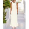 imageZESICA Womens 2025 Summer Long Maxi Dress Sleeveless Crew Neck Hollow Out Pleated Ribbed Knit Swing Tank DressesApricot