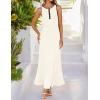 imageZESICA Womens 2025 Summer Long Maxi Dress Sleeveless Crew Neck Hollow Out Pleated Ribbed Knit Swing Tank DressesApricot
