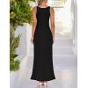 imageZESICA Womens 2025 Summer Long Maxi Dress Sleeveless Crew Neck Hollow Out Pleated Ribbed Knit Swing Tank DressesBlack