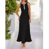 imageZESICA Womens 2025 Summer Long Maxi Dress Sleeveless Crew Neck Hollow Out Pleated Ribbed Knit Swing Tank DressesBlack