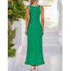 imageZESICA Womens 2025 Summer Long Maxi Dress Sleeveless Crew Neck Hollow Out Pleated Ribbed Knit Swing Tank DressesGreen