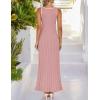 imageZESICA Womens 2025 Summer Long Maxi Dress Sleeveless Crew Neck Hollow Out Pleated Ribbed Knit Swing Tank DressesPink