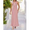 imageZESICA Womens 2025 Summer Long Maxi Dress Sleeveless Crew Neck Hollow Out Pleated Ribbed Knit Swing Tank DressesPink
