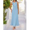 imageZESICA Womens 2025 Summer Long Maxi Dress Sleeveless Crew Neck Hollow Out Pleated Ribbed Knit Swing Tank DressesSky