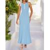 imageZESICA Womens 2025 Summer Long Maxi Dress Sleeveless Crew Neck Hollow Out Pleated Ribbed Knit Swing Tank DressesSky