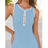 imageZESICA Womens 2025 Summer Long Maxi Dress Sleeveless Crew Neck Hollow Out Pleated Ribbed Knit Swing Tank DressesSky