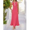 imageZESICA Womens 2025 Summer Long Maxi Dress Sleeveless Crew Neck Hollow Out Pleated Ribbed Knit Swing Tank DressesWatermelonred