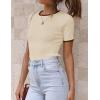 imageZESICA Womens Short Sleeve Crewneck Ribbed Knit Slim Fit T Shirt 2025 Summer Basic Casual Color Block Tee TopsApricot