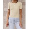 imageZESICA Womens Short Sleeve Crewneck Ribbed Knit Slim Fit T Shirt 2025 Summer Basic Casual Color Block Tee TopsApricot
