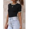 imageZESICA Womens Short Sleeve Crewneck Ribbed Knit Slim Fit T Shirt 2025 Summer Basic Casual Color Block Tee TopsBlack