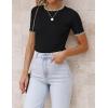 imageZESICA Womens Short Sleeve Crewneck Ribbed Knit Slim Fit T Shirt 2025 Summer Basic Casual Color Block Tee TopsDim