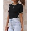 imageZESICA Womens Short Sleeve Crewneck Ribbed Knit Slim Fit T Shirt 2025 Summer Basic Casual Color Block Tee TopsDim