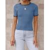 imageZESICA Womens Short Sleeve Crewneck Ribbed Knit Slim Fit T Shirt 2025 Summer Basic Casual Color Block Tee TopsDustyblue