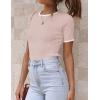 imageZESICA Womens Short Sleeve Crewneck Ribbed Knit Slim Fit T Shirt 2025 Summer Basic Casual Color Block Tee TopsDustypink
