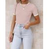 imageZESICA Womens Short Sleeve Crewneck Ribbed Knit Slim Fit T Shirt 2025 Summer Basic Casual Color Block Tee TopsDustypink