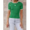 imageZESICA Womens Short Sleeve Crewneck Ribbed Knit Slim Fit T Shirt 2025 Summer Basic Casual Color Block Tee TopsGreen