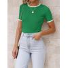 imageZESICA Womens Short Sleeve Crewneck Ribbed Knit Slim Fit T Shirt 2025 Summer Basic Casual Color Block Tee TopsGreen